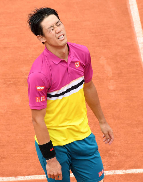 ペール戦をフルセットの末に勝利した錦織は疲労をにじませる（2019年6月3日撮影）