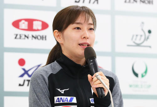 「JA全農　2019ITTFチームワールドカップ東京大会」に向け意気込みを語る石川（撮影・足立雅史）