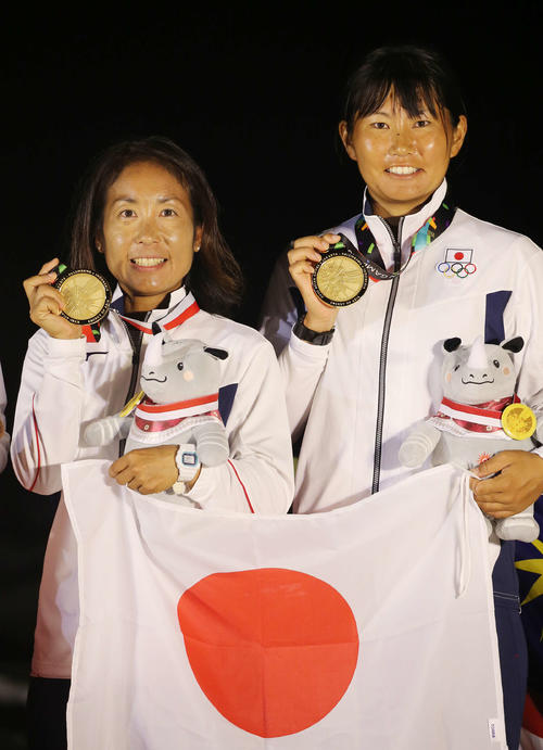 セーリング吉田愛（左）と吉岡美帆（2018年8月31日撮影）