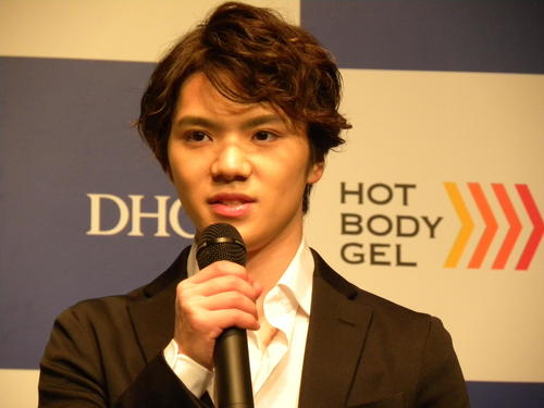 DHC「ホットボディジェル」のテレビCM発表会に出席した宇野昌磨（撮影・松本航）