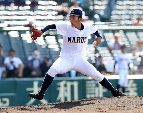 鳴門対花巻東　鳴門先発の西野（撮影・松本俊）