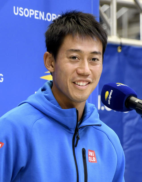 全米オープンに向けて記者会見する錦織圭（共同）