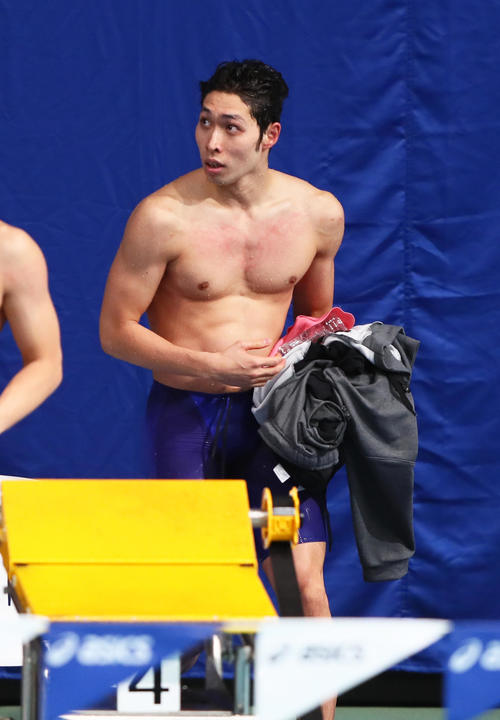 男子100メートル個人メドレー予選を全体の1位で通過した萩野（撮影・足立雅史）