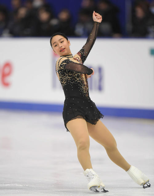 NHK杯　女子SPで演技する山下真瑚（撮影・加藤諒）