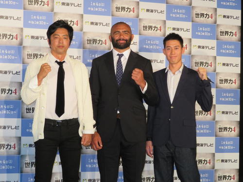 フジテレビ系「The　世界力4」の会見を行った左から大沢たかお、リーチ・マイケル、錦織圭