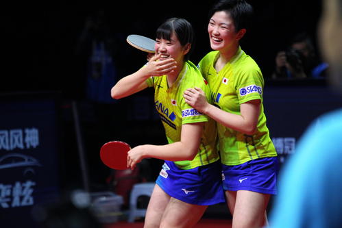 女子ダブルスで初優勝し、喜びを爆発させる長崎美柚（左）と木原美悠（撮影・三須一紀）