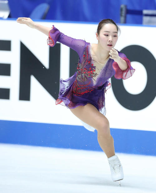 全日本フィギュアスケート選手権公式練習で演技の確認をする樋口（撮影・垰建太）
