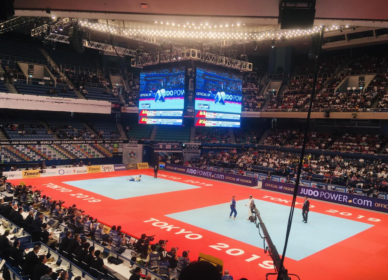 全日本柔道連盟が被災地に無償提供する19年世界選手権の畳（撮影・峯岸佑樹）
