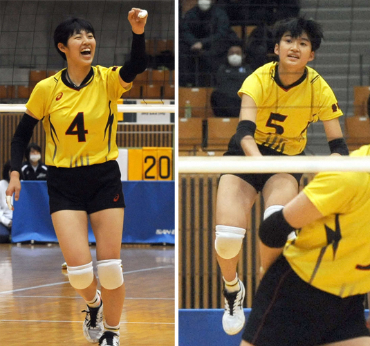 19得点でエースとしての存在感を見せた富士見の油井（左）。右は思い切りの良いプレーでチームに勢いをつけた佐野