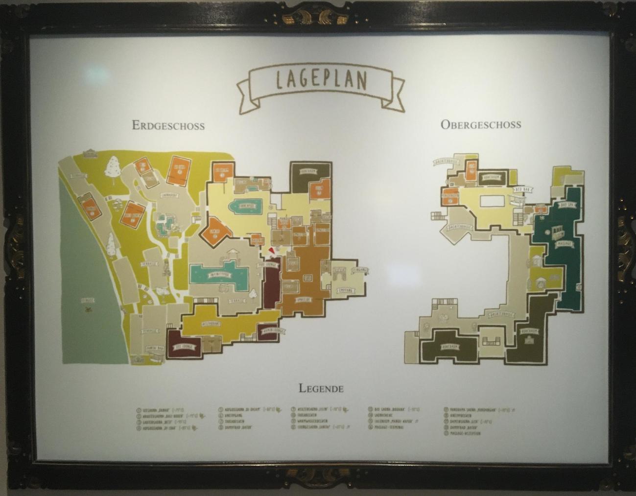 デュッセルドルフ市内にあるサウナの館内地図（撮影・峯岸佑樹）
