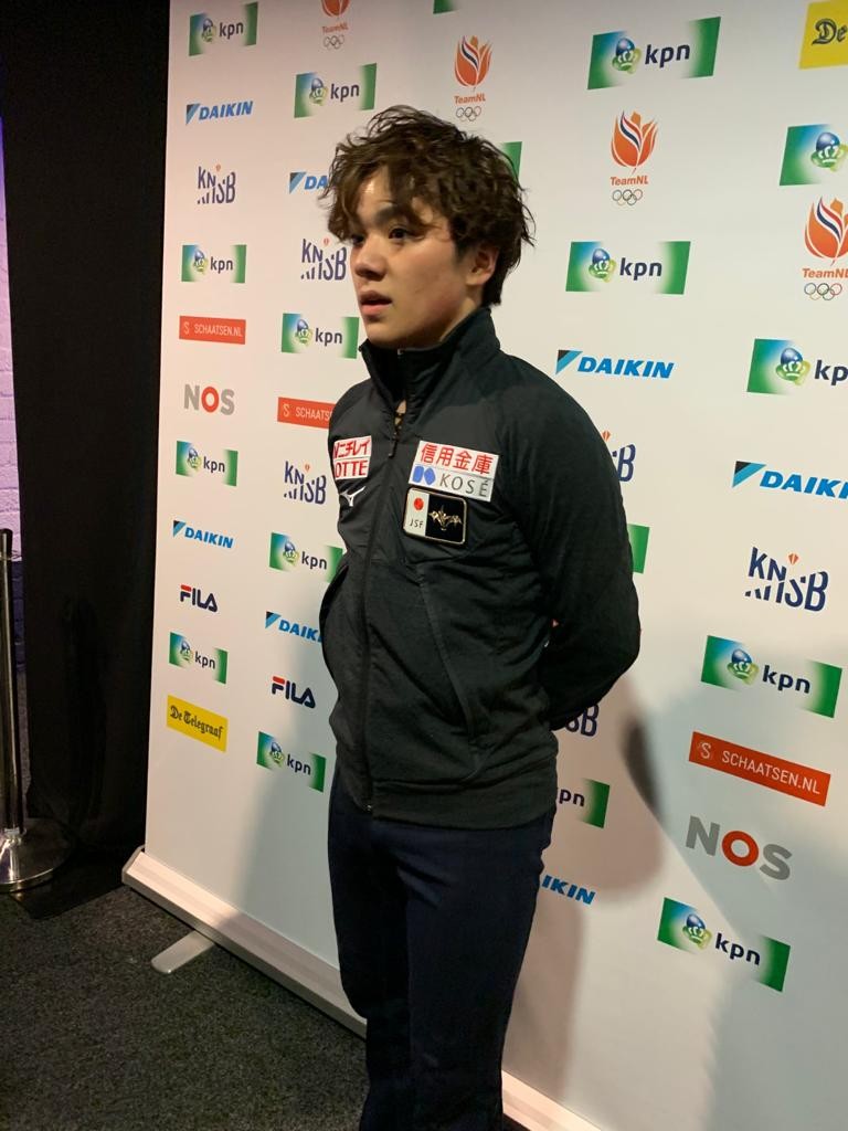 チャレンジ・カップ男子フリー後に演技を振り返る宇野昌磨（撮影・エリーヌ・スウェーブルス通信員）