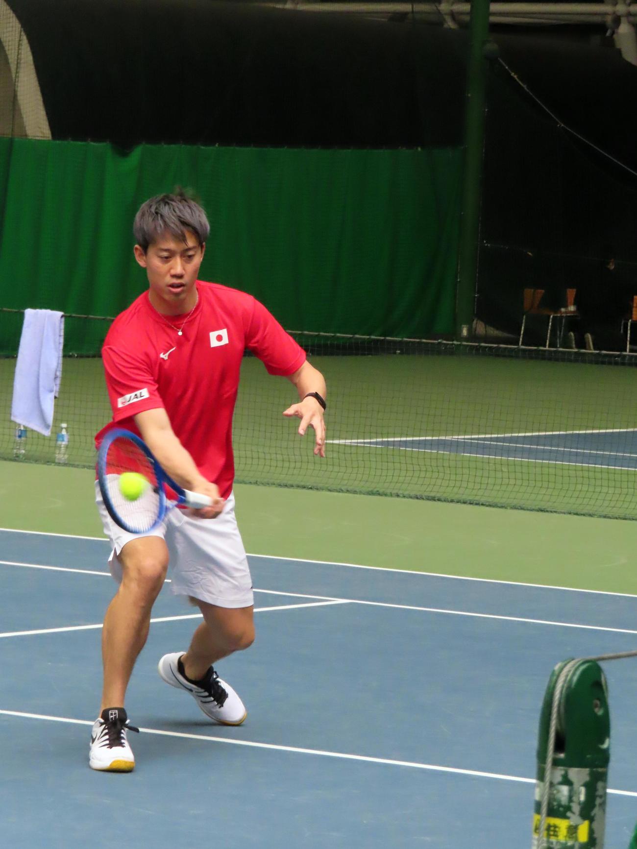 ボレーを打つ錦織