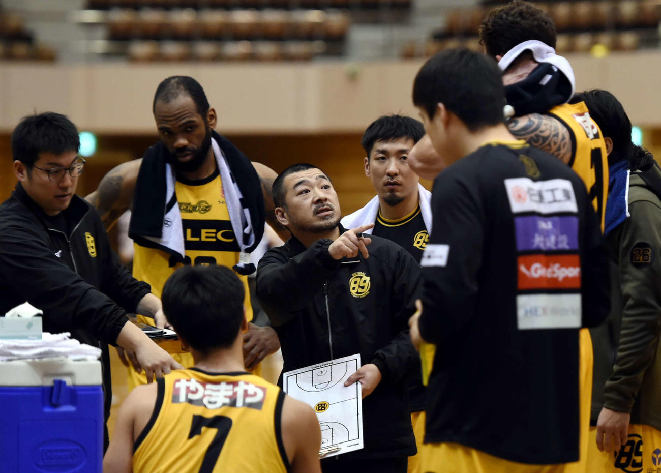 山形との合同練習で指示を与える仙台桶谷HC（中央）