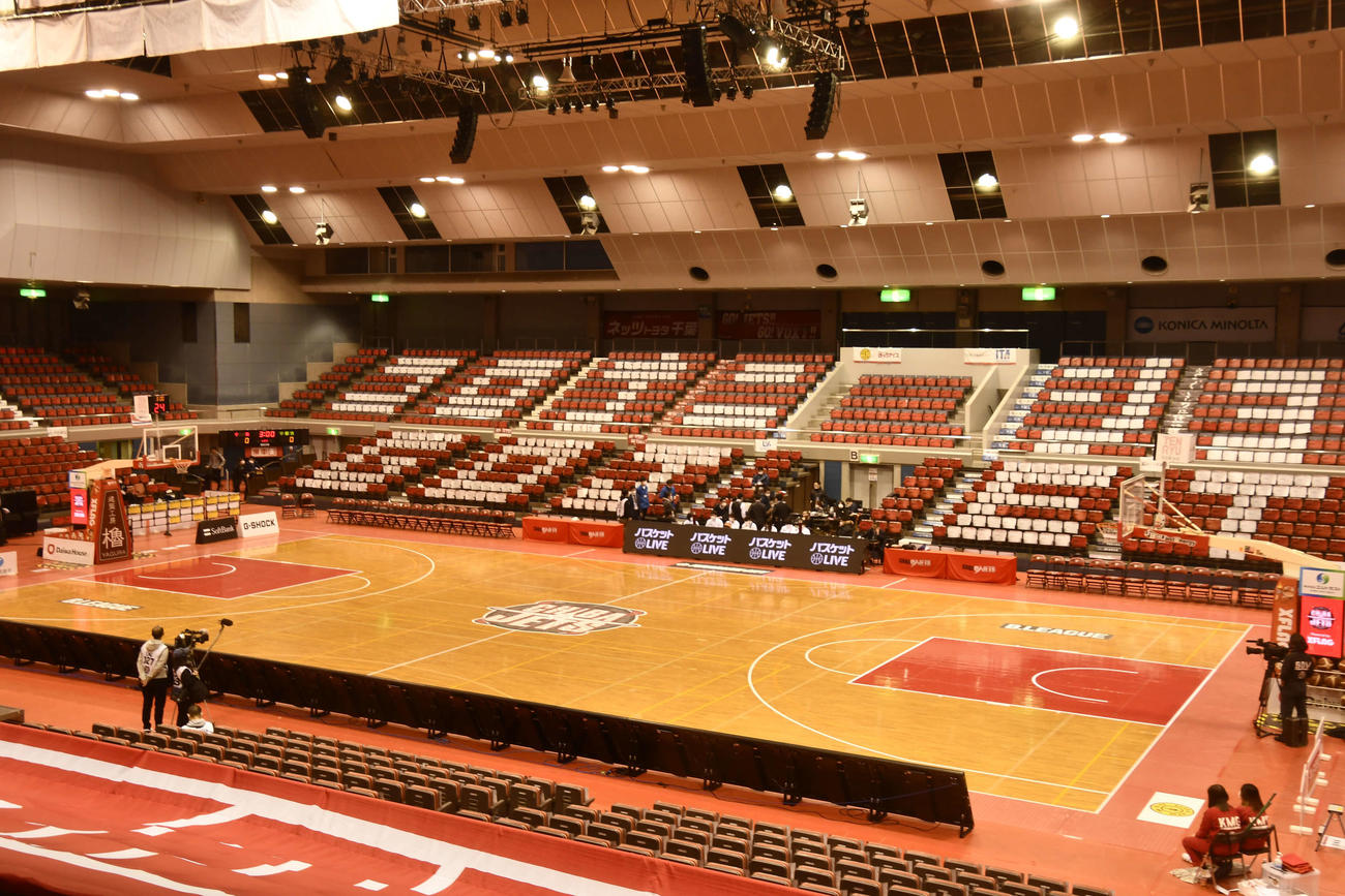 千葉－宇都宮戦の試合開始時間を過ぎても、始まる気配がない試合会場（撮影・平山連）