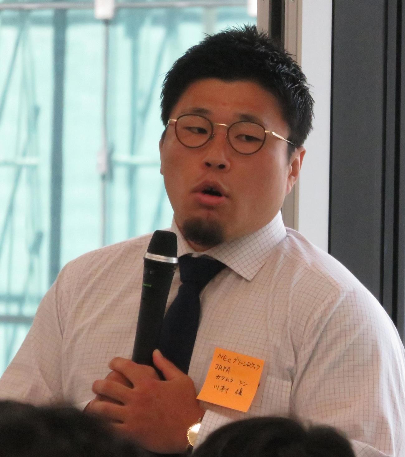 ラグビー界の未来について語る川村慎（撮影・峯岸佑樹）