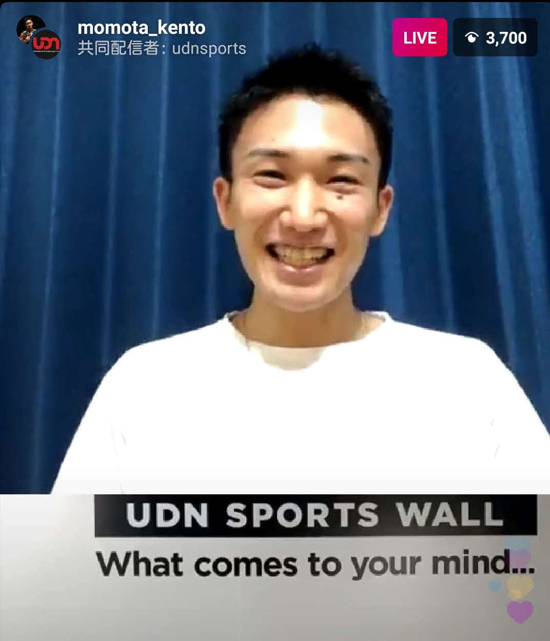 インスタライブを行ったバドミントン男子シングルスの桃田（UDNSPORTSインスタグラムより）