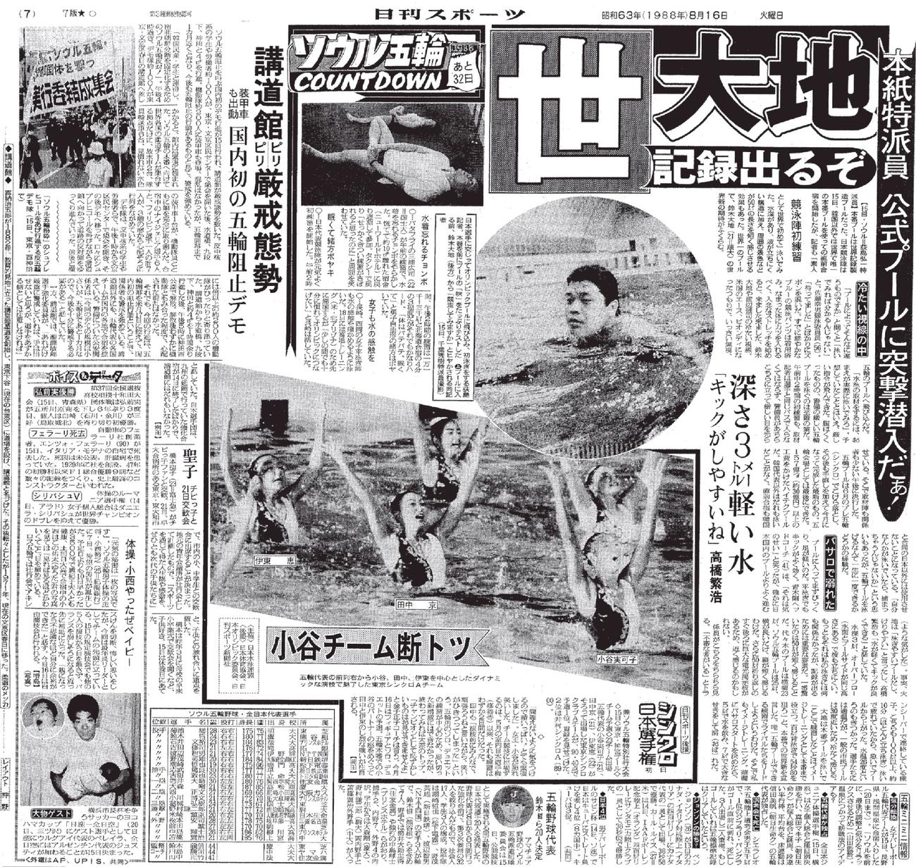 88年8月16日付日刊スポーツ紙面