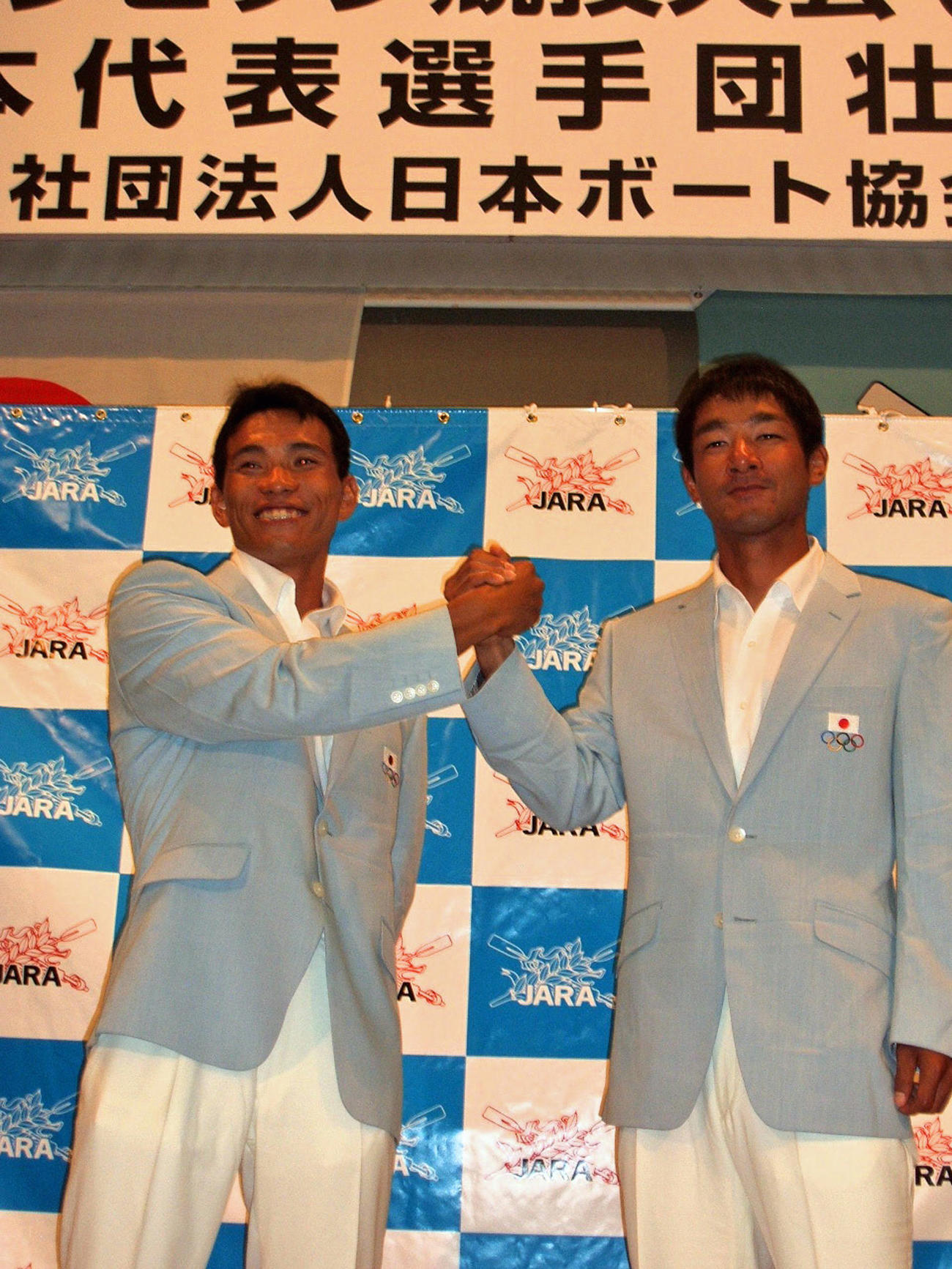 08年7月、日本ボート協会北京五輪壮行会でメダルを誓うボートの武田大作、浦和重組