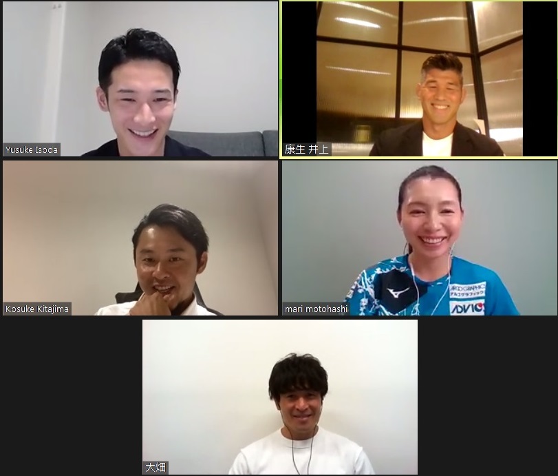 日本スポーツ界の未来を語る（時計回りで）井上康生氏、本橋麻里氏、大畑大介氏、北島康介氏、磯田裕介氏