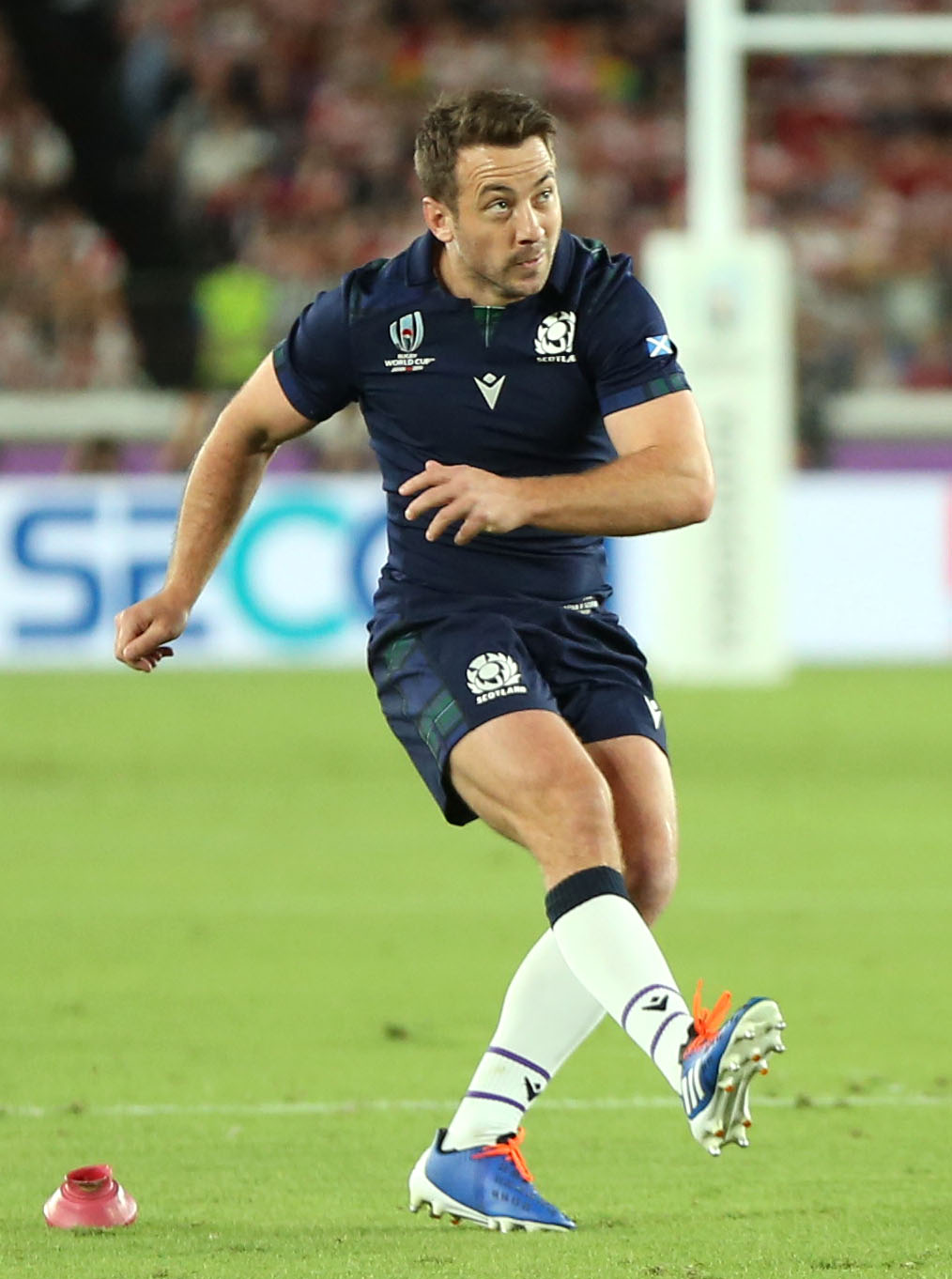 19年10月、ラグビーW杯1次リーグ日本戦でキックを決めるスコットランドSHレイドロー