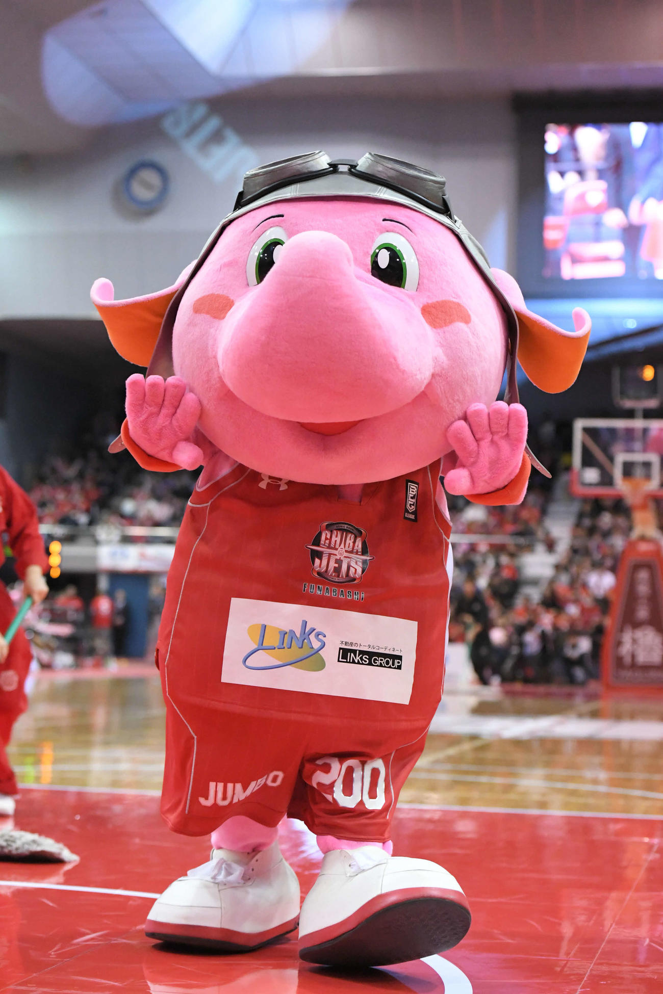 NBAウィザーズのG－Wizと日米マスコット対決を行ったB1千葉のジャンボくん(C)B.LEAGUE