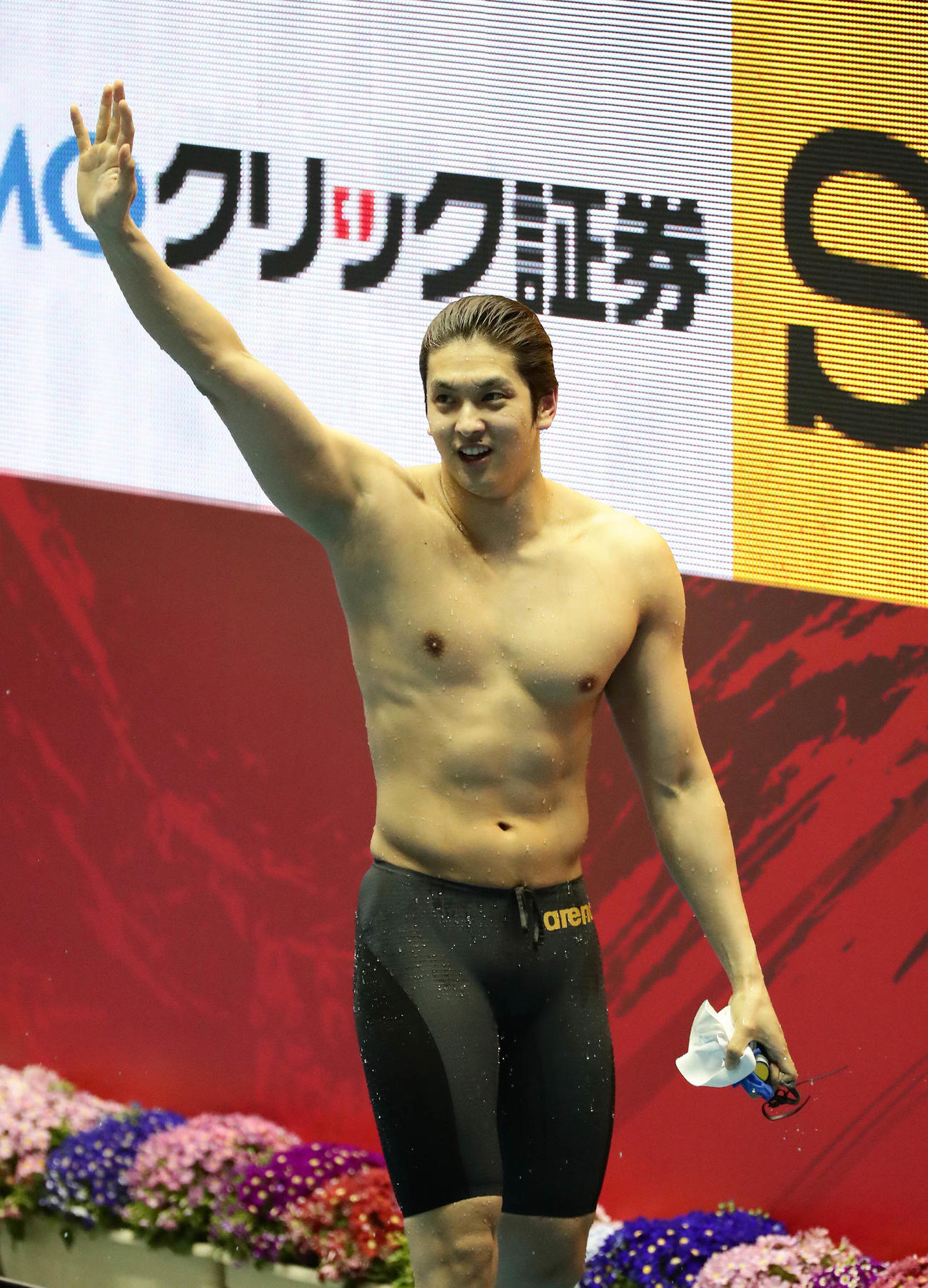 競泳日本選手権　第3日　男子50メートル背泳ぎで優勝した古賀淳也（2018年4月5日撮影）