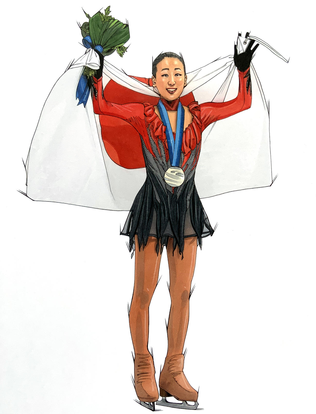 浅田真央さん19歳、バンクーバー五輪で銅メダルを胸に／鐘（フリー）（田村大さん作）