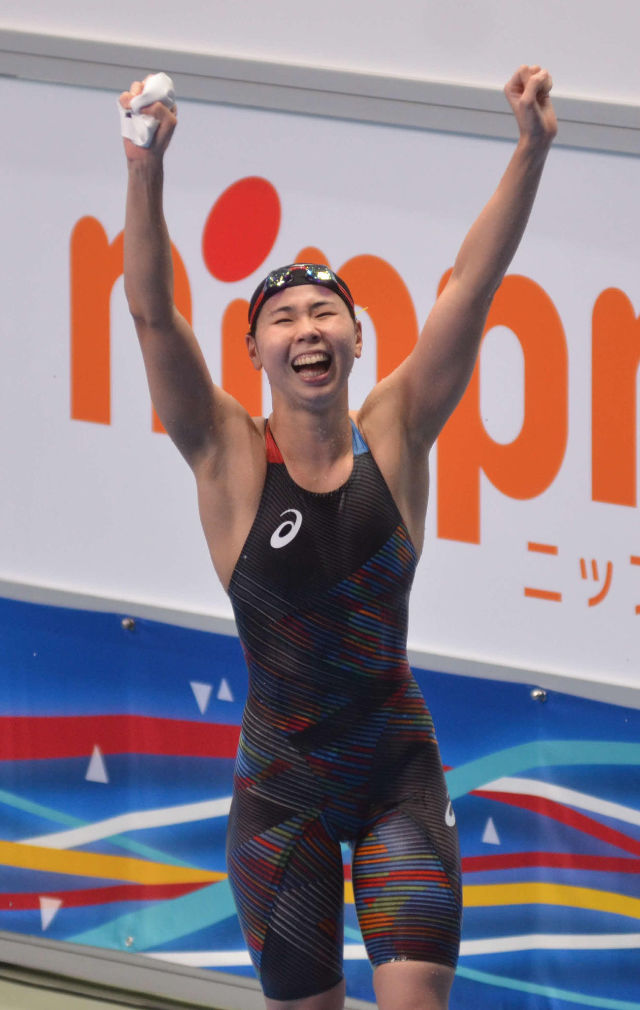 女子100メートル平泳ぎで優勝した宮坂倖乃（撮影・吉池彰）