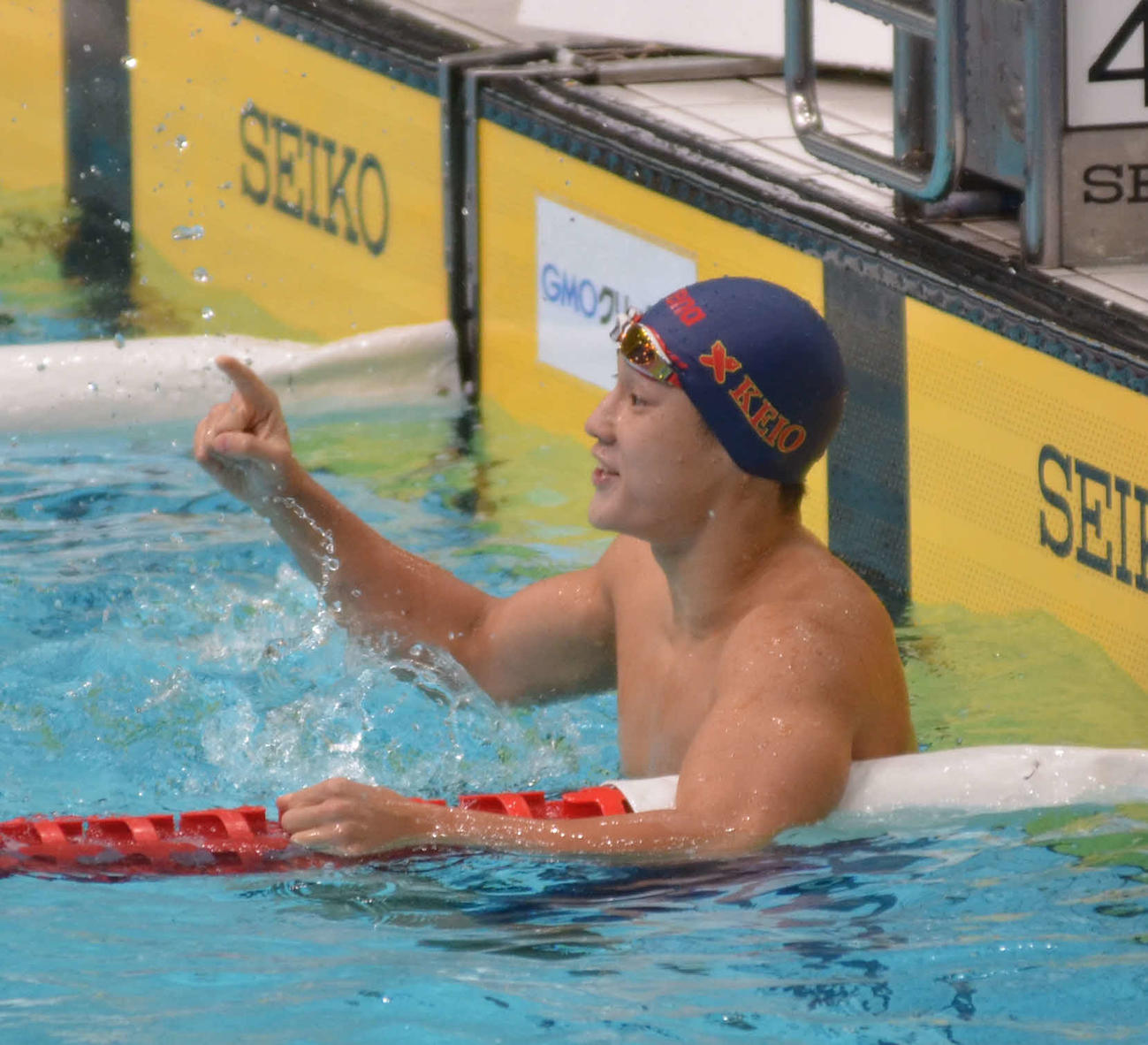 男子100メートル平泳ぎで優勝した佐藤翔馬（撮影・吉池彰）