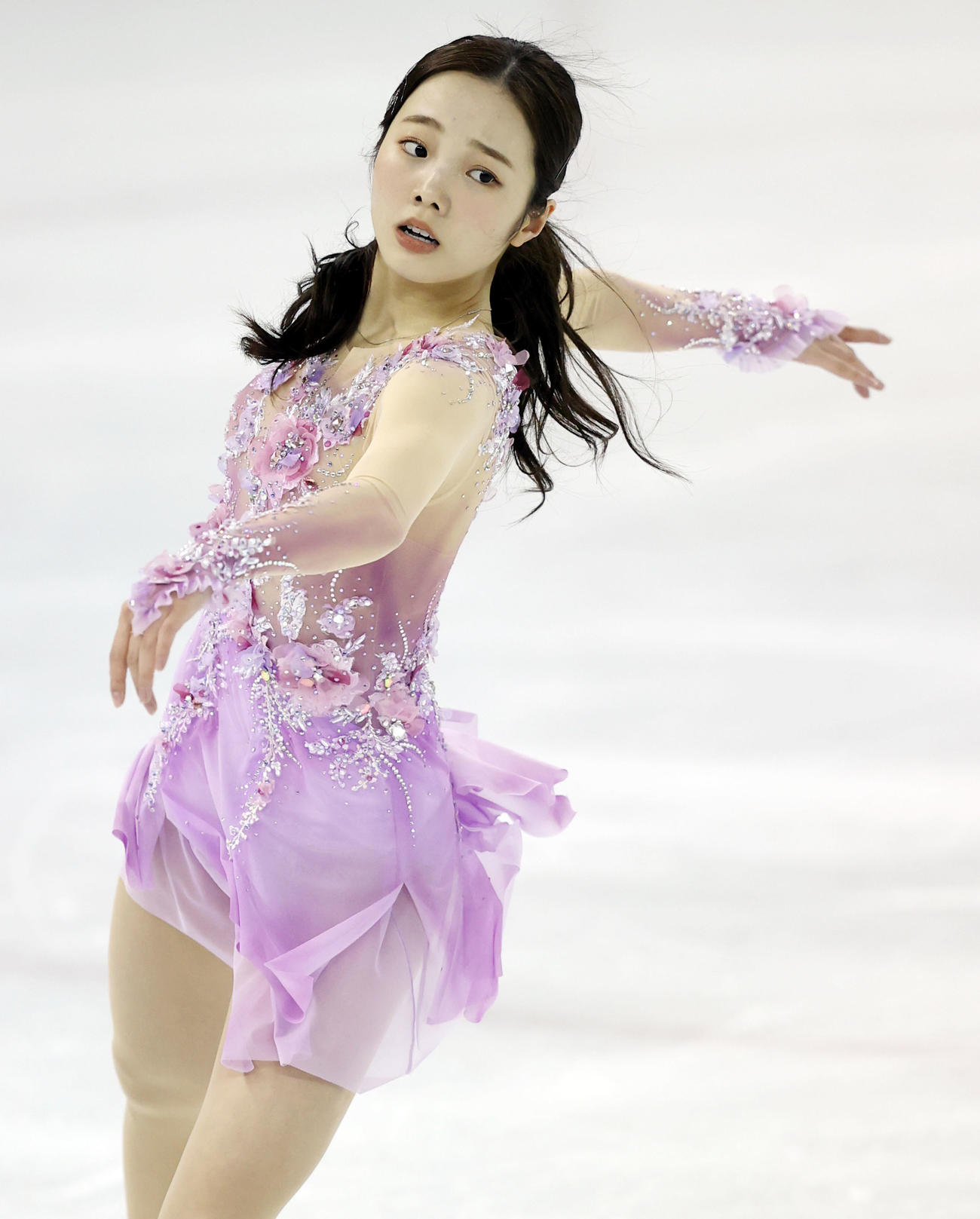 女子フリーで曲違いのハプニングに合いながらも、そのまま演技する本田真（撮影・狩俣裕三）