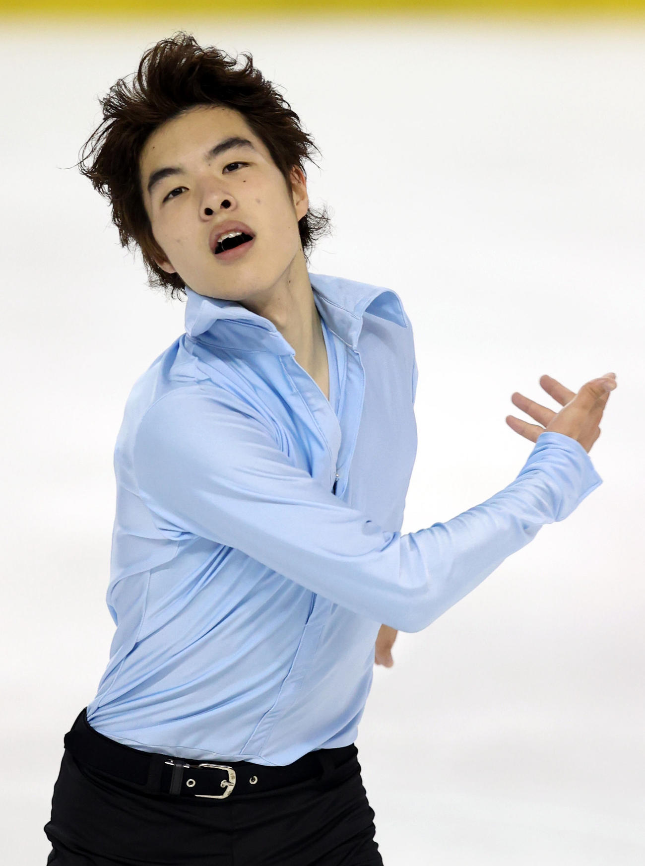 フリー演技で情熱的に演技する優勝した山隈（撮影・狩俣裕三）