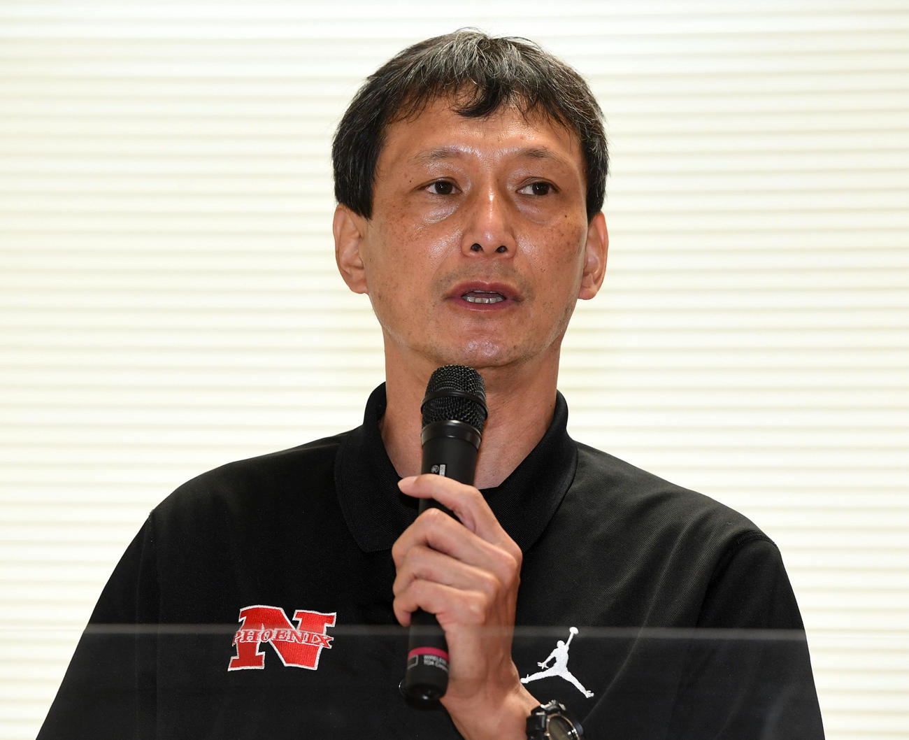 甲子園ボウルで関学大対戦が決まり会見する日大・橋詰監督（撮影・前岡正明）
