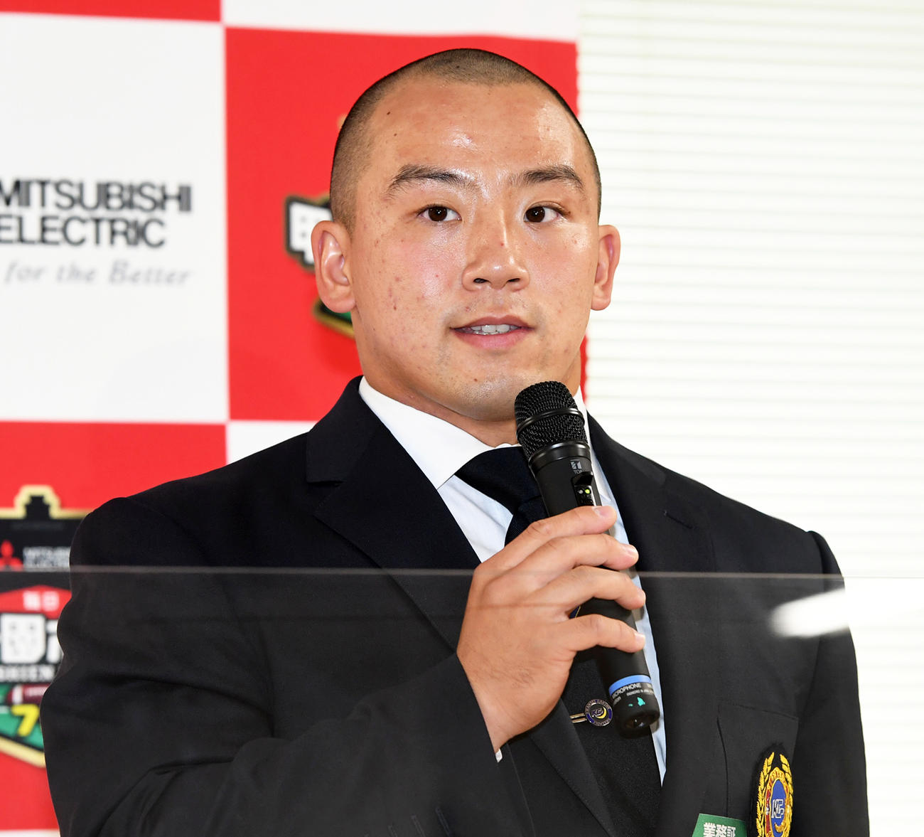 甲子園ボウルで日大と対戦が決まり会見する関学大・鶴留主将（撮影・前岡正明）