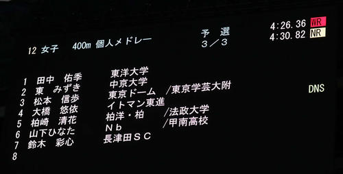 女子400メートル個人メドレー予選3組で大橋が棄権となった(撮影・河野匠)