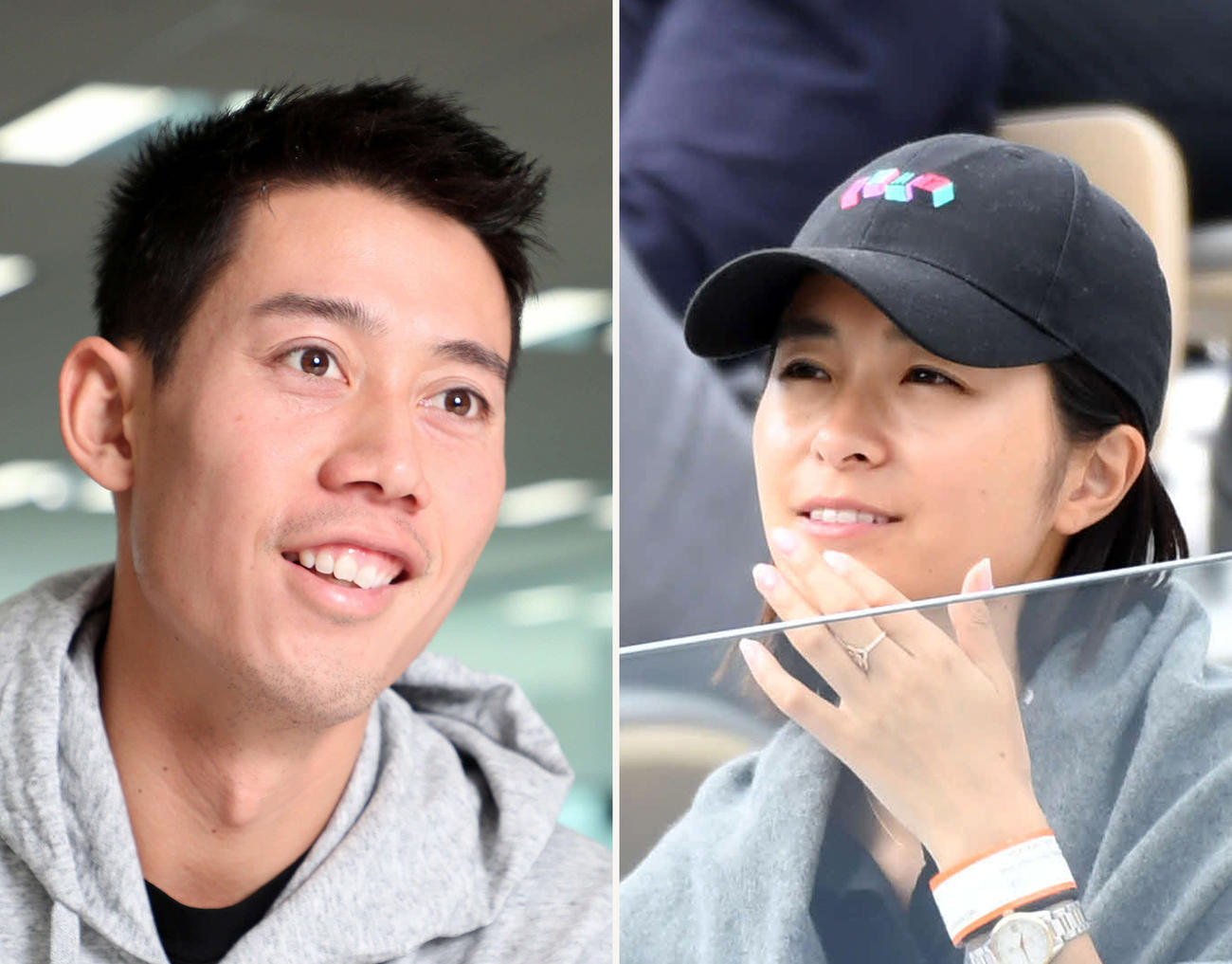 錦織圭（左）と山内舞さん
