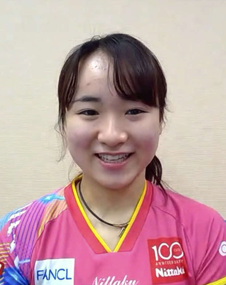 オンラインで取材に応じる伊藤美誠（共同）