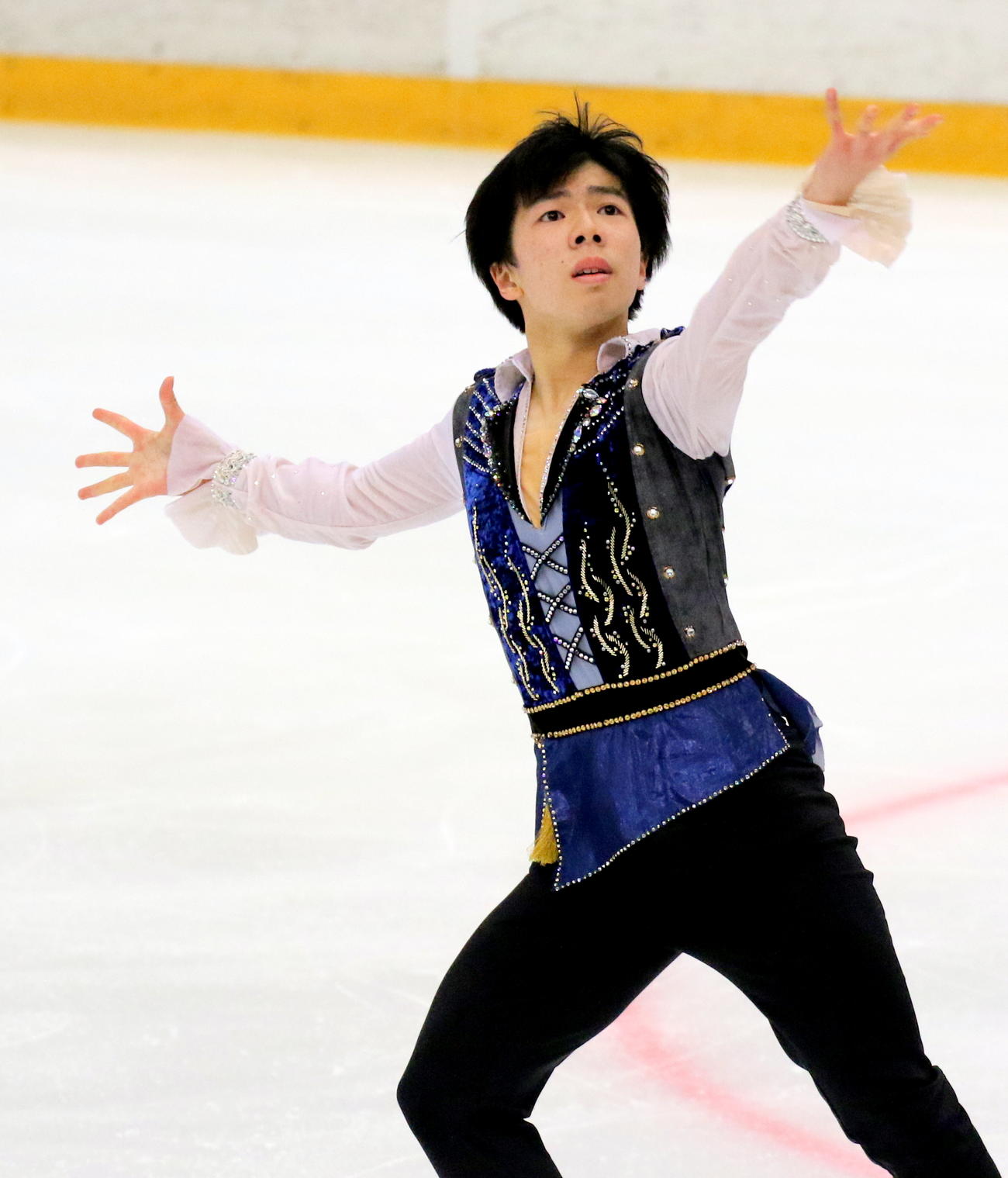 全国高校スケート選手権フィギュア競技　男子決勝（フリー）で2位に順位を上げた埼玉栄の佐藤駿（撮影・木下淳）