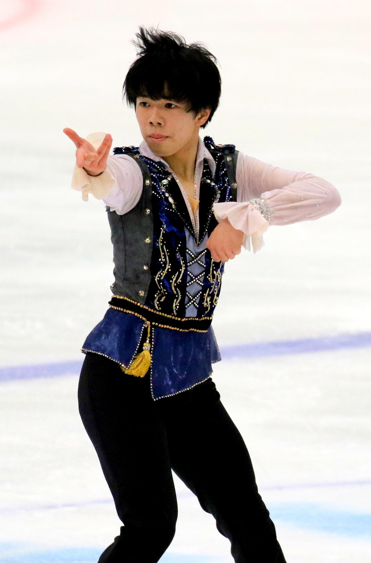 全国高校スケート選手権フィギュア競技　男子決勝（フリー）で2位に順位を上げた埼玉栄の佐藤駿（撮影・木下淳）