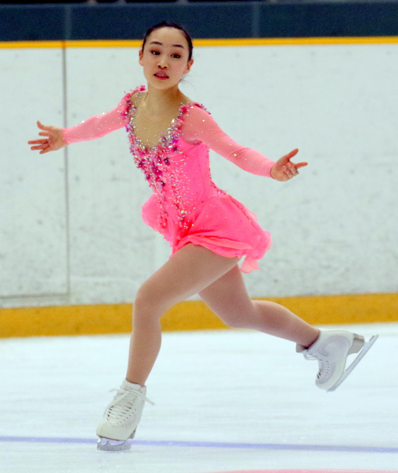 全国高校スケート選手権フィギュア競技　女子決勝（フリー）でSP2位から逆転し、インターハイ初出場初制覇を遂げた中京大中京1年の松生理乃（撮影・木下淳）