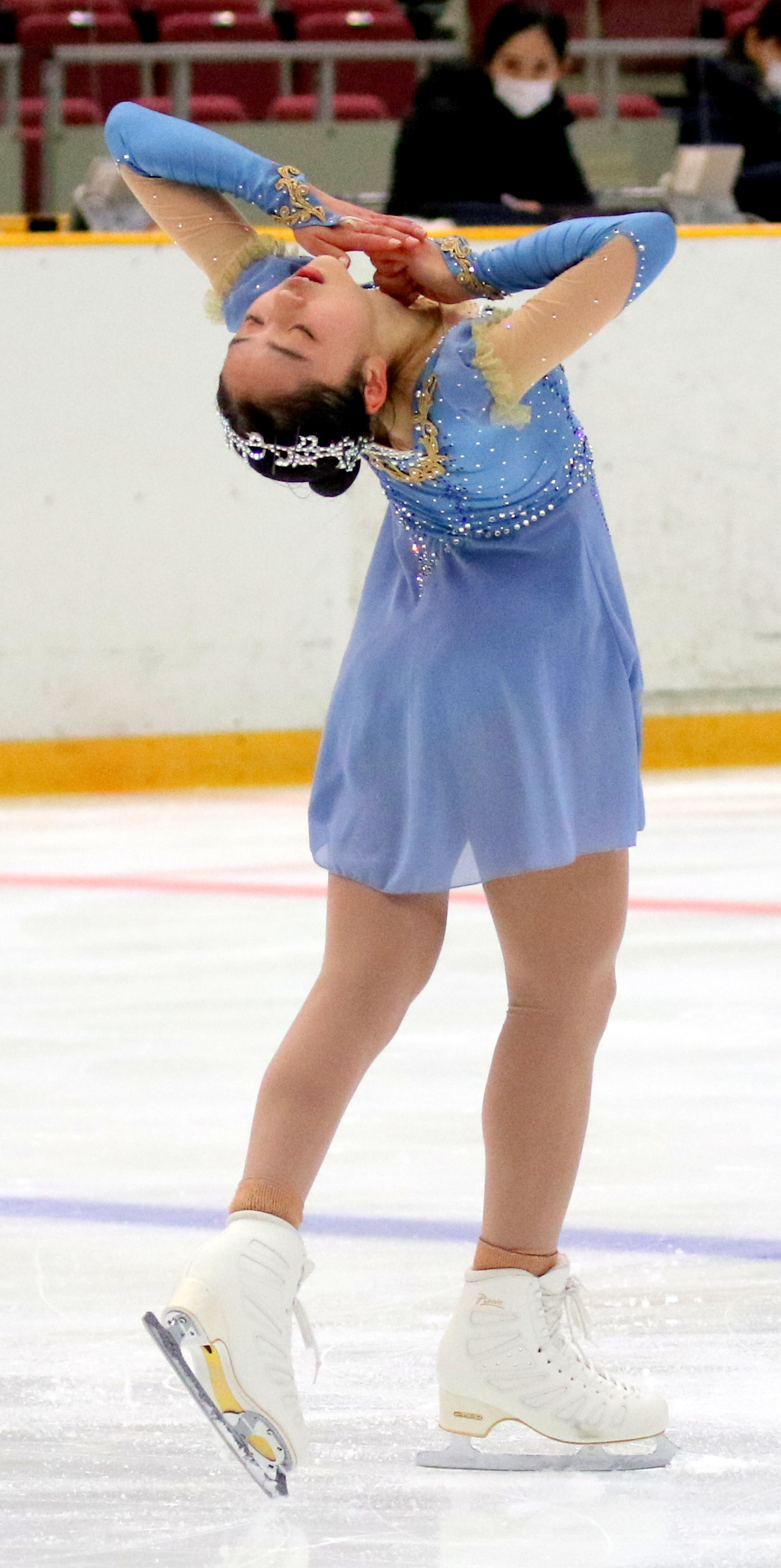 全国高校スケート選手権フィギュア競技　女子決勝（フリー）でSP6位から総合2位に順位を上げた香椎2年の江川マリアのフィニッシュ（撮影・木下淳）