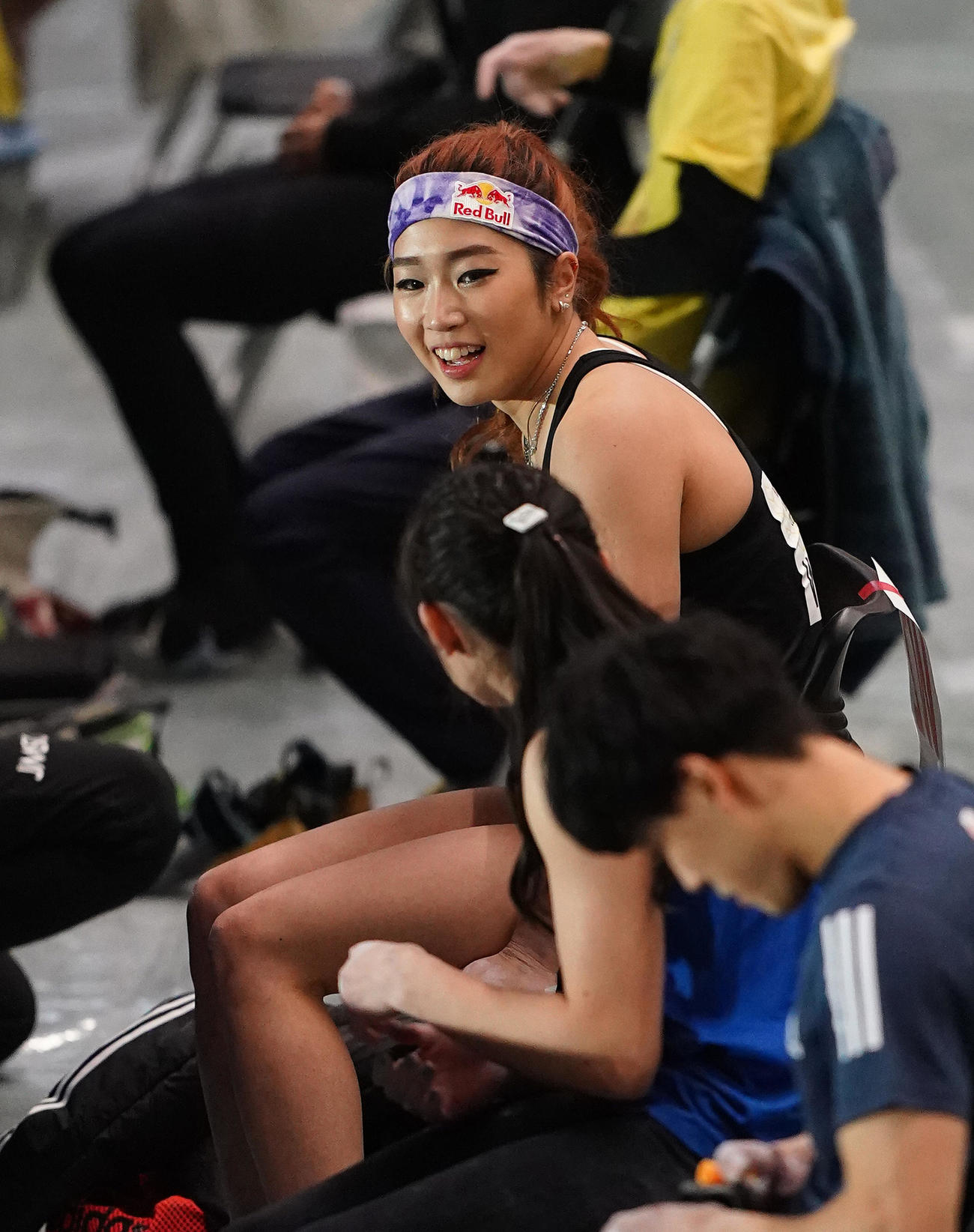ボルダリング・ジャパンカップ女子予選で課題の合間に笑顔を見せる野中（撮影・菅敏）