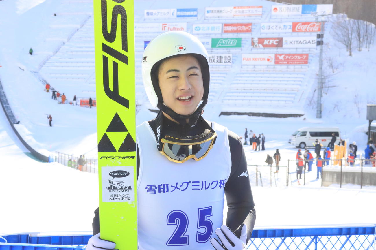 カツゲン杯ジュニア男子組で優勝しインタビューに応える坂野（撮影・保坂果那）