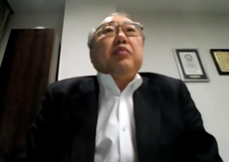 オンライン取材に応じる全日本柔道連盟の中里壮也専務理事