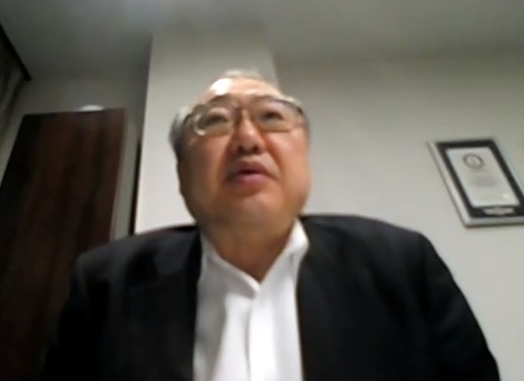 オンライン取材に応じる全日本柔道連盟の中里壮也専務理事