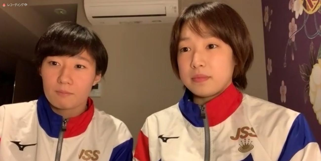 飛び込み女子シンクロ高飛び込みの板橋（左）と荒井は、4月のW杯東京大会でのメダル獲得を掲げた