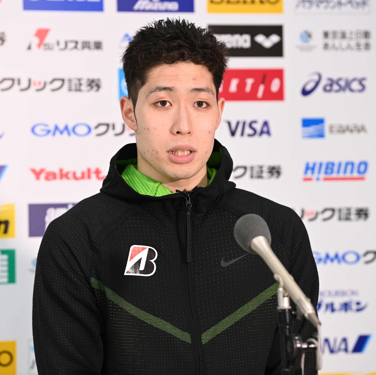 競泳日本選手権を前に取材に応じる萩野公介（日本水泳連盟提供）