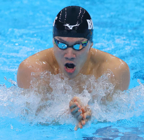 男子200メートル平泳ぎ決勝で2位の武良（代表撮影）