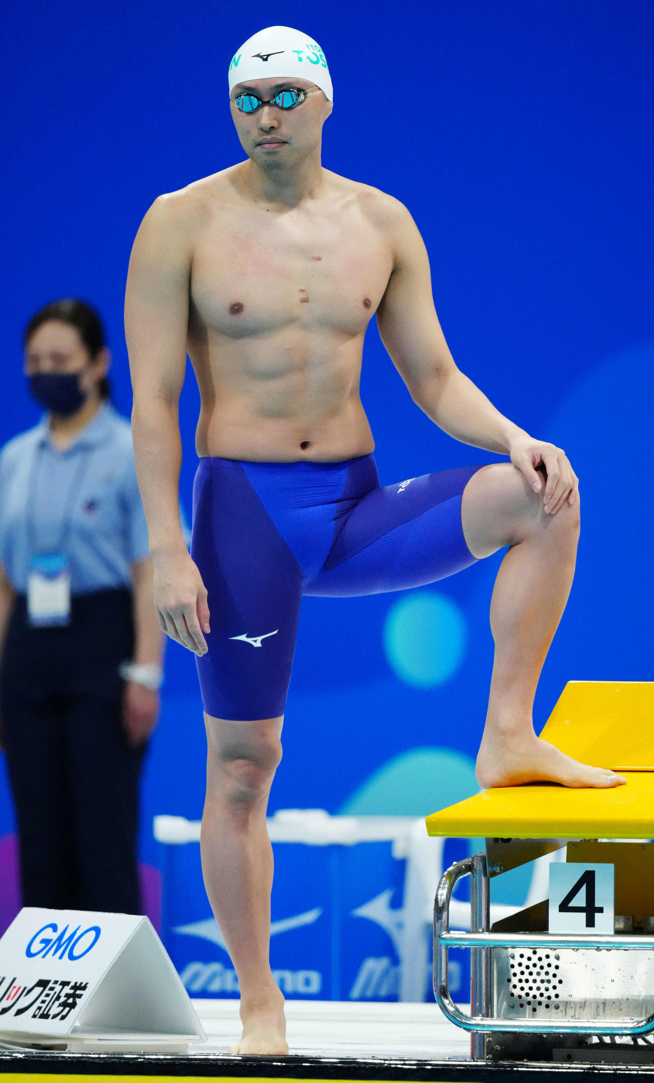 男子50メートル自由形予選に臨む塩浦（撮影・江口和貴）