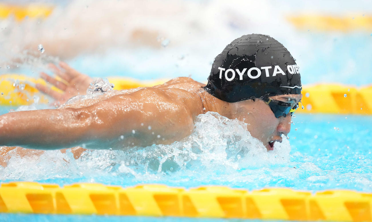 男子100メートルバタフライ準決勝で日本タイ記録を出した川本武史（2021年4月8日撮影）