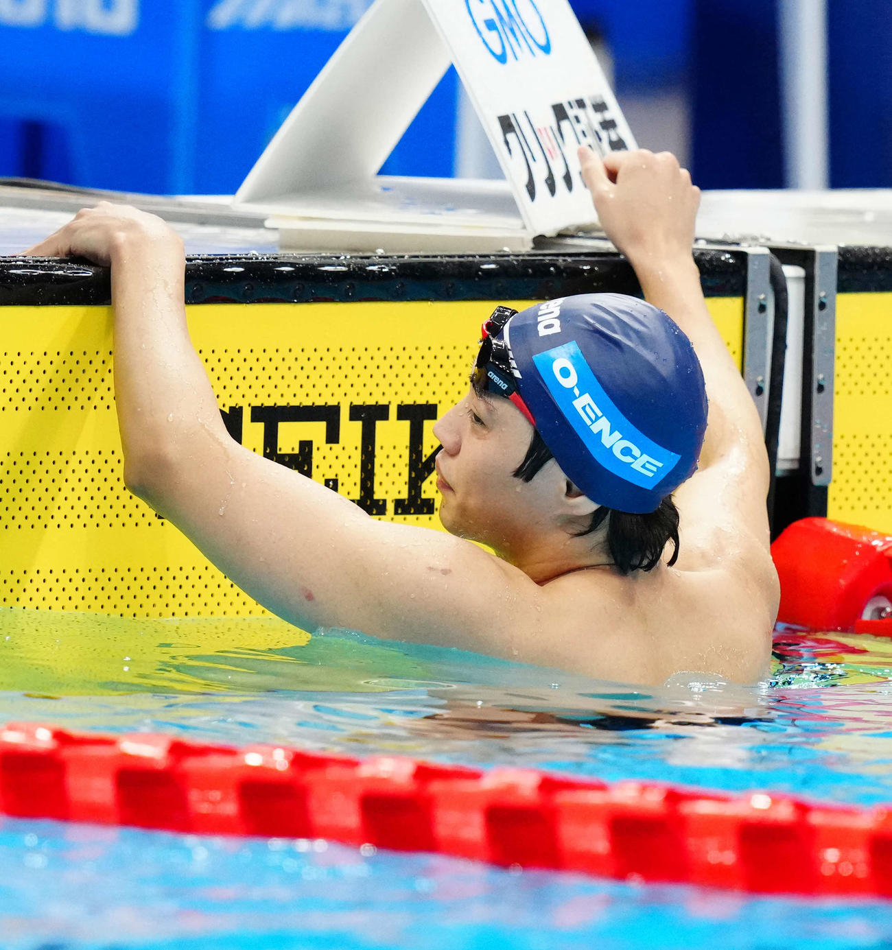 男子1500メートル自由形で優勝するも悔しい表情を見せる竹田（撮影・江口和貴）